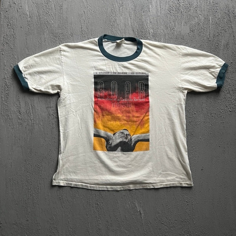 Vintage ROAR Tour Shirt XL White 1990s Alternative Rock Band Ringer